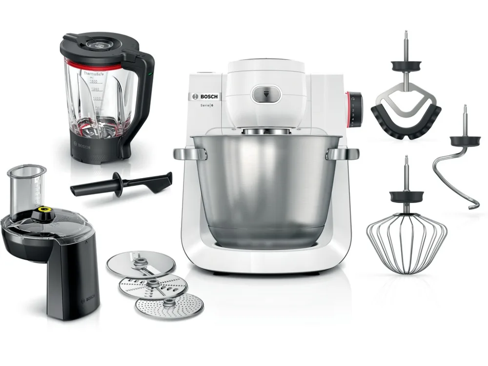 BOSCH kuhinjski aparat MUM 6BIJELA-SREBRNA 1600W,5,5L, 7 Brzina, NOVI DIZAJN