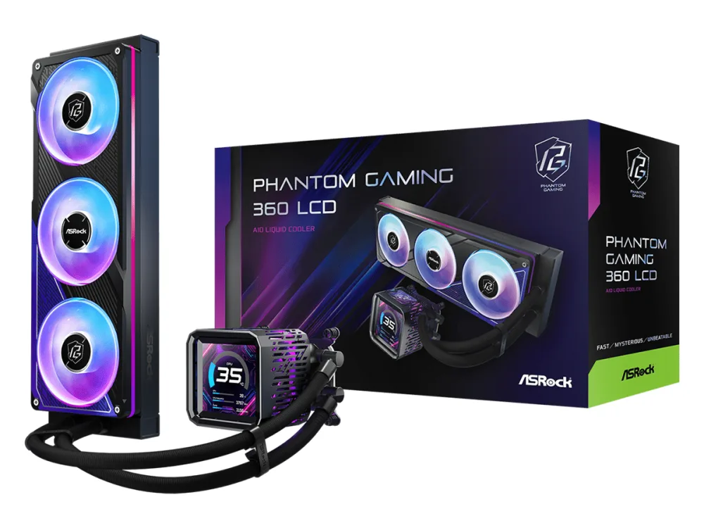 ASROCK 360 A-RGB LCD AIOLiquid Cooler, Phantom Gaming3.4" LCD, 1851, 1700, AM4, AM5